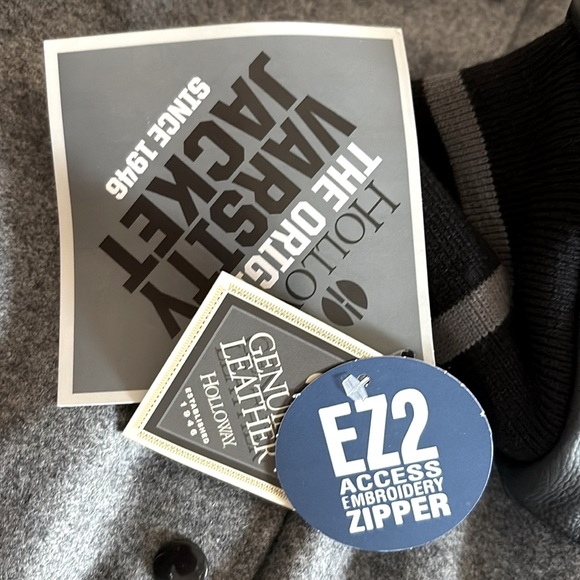 NWT [Holloway] Varsity Bomber Jacket Button-Up Grey Wool & Black Leather Men’s L - Picture 8 of 10